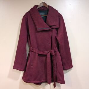 Steve Madden Classic Sweater Fleece Jacket Womens 1X Coat Belted Red Full Zip